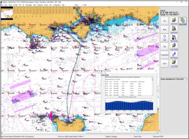 Planner Plus showing a cross channel route with tidal stream arrows on a raster chart